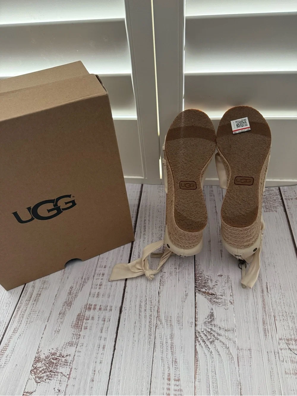 UGG Women's Cream Knotted Ankle-Tie Wedge Sandals